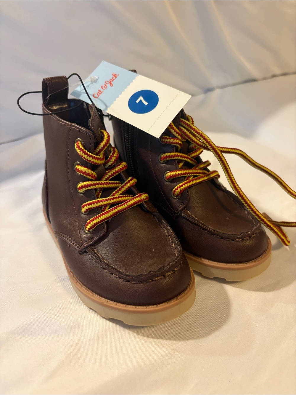 Cat & Jack Brown Kids Moc Toe Lace-Up Boots with Multicolor Laces